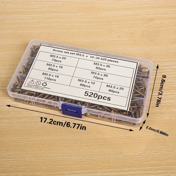520pcs Countersunk Self-Tapping Screws Set