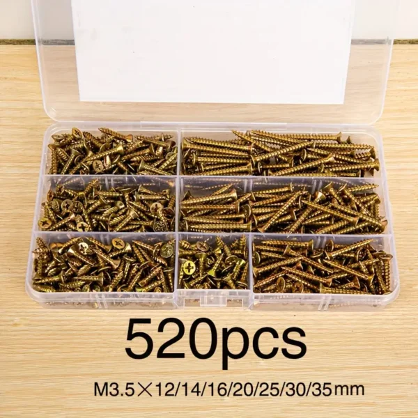 520pcs Countersunk Self-Tapping Screws Set