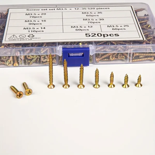 520pcs Countersunk Self-Tapping Screws Set