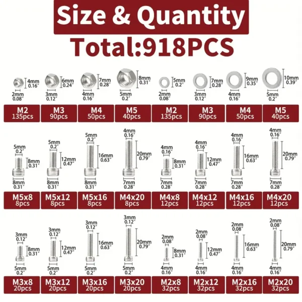 918pcs Nuts And Bolts Assortment Kit